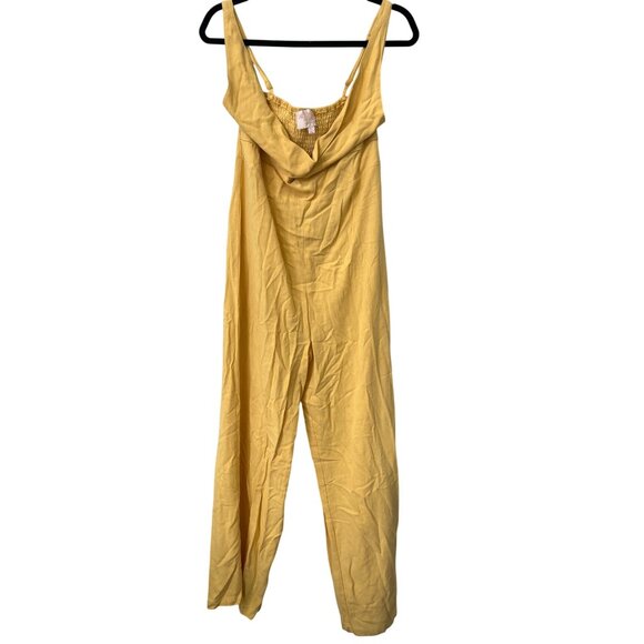 Audrey Parks Francescas Sleeveless Jumpsuit Womens Large Smocked Back Yellow NEW - Picture 2 of 6